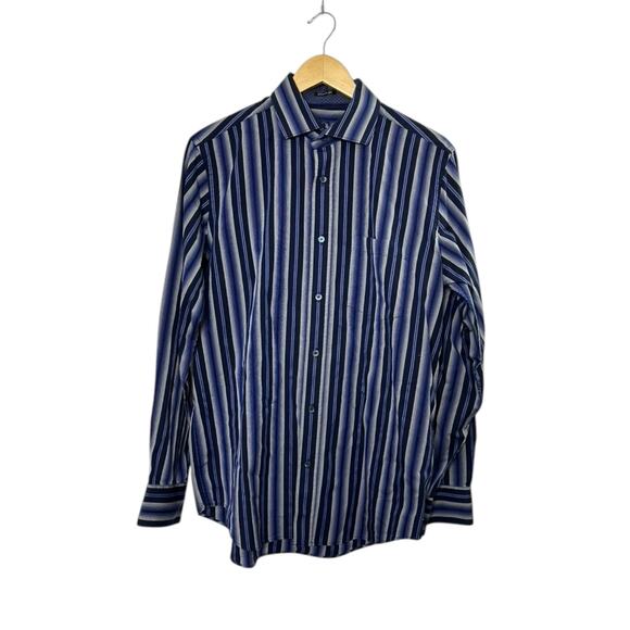 Bugatchi Classic Fit Navy Blue & Gray Long Sleeve Button Down Shirt Men's XL - Picture 2 of 7